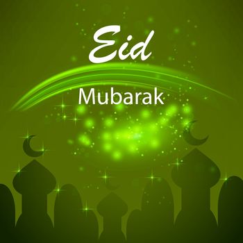 Happy Eid Mubarak Islamic Design on Green Starry Background
