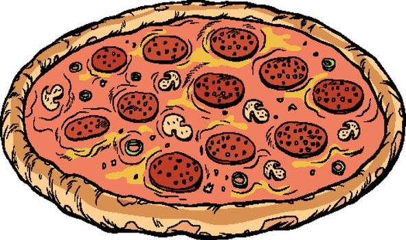 pizza sausage mushrooms. Pop art retro vector illustration drawing