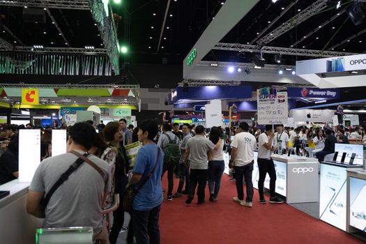 Bangkok, Thailand Oct 04, 2019 : Thailand Mobile Expo, Mobile phone Trade fair,a lot of people are here to buy smartphone during Oct 3-6, 2019 in Bangkok, Thailand.