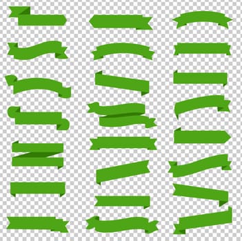 Green Ribbon Set InIsolated Transparent Background With Gradient Mesh, Vector Illustration