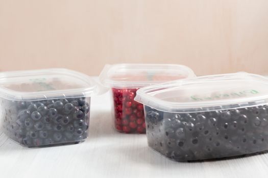 Berries laid out in containers and prepared for freezing and storage