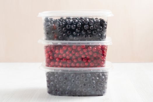 Berries laid out in containers and prepared for freezing and storage