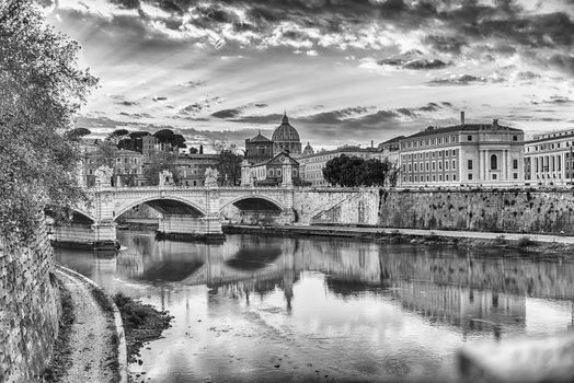 Beautiful view over the Tiber river in Rome, Italy