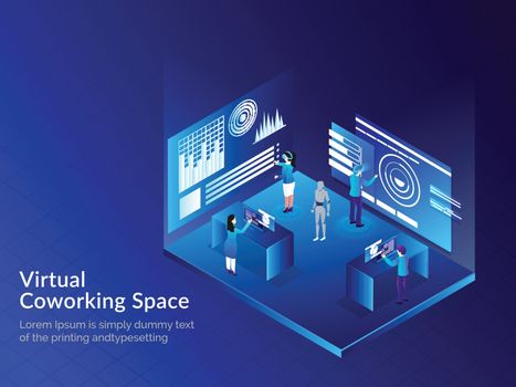 Virtual Co-Working Space, Isometric illustration of business peo