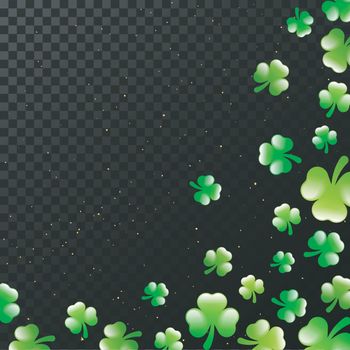 Glossy green shamrock leaves decorated png background for St. Pa
