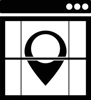 Online location search icon in b&w color.