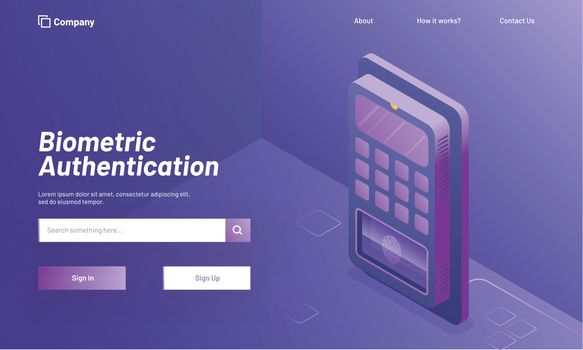 Biometric Authentication concept, login or sign up page with iso