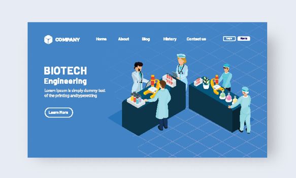 Biotech Engineering landing page design concept. Illustration of