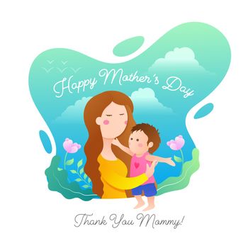 Happy Mother's Day greeting card design with illustration of mot