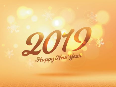 Text 2019 on shiny golden bokeh background for Happy New Year ce