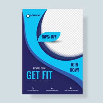 Fitness Gym flyer or poster on blue abstract with PNG background