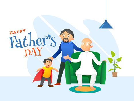 Happy Father's Day celebration banner or poster design with illustration of generation father's and son.