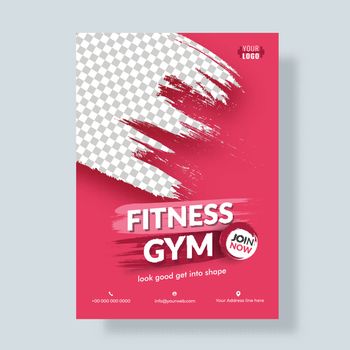 Fitness Gym flyer or poster on red abstract with PNG background.