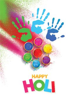 Holi festival greeting card design with top view illustration of