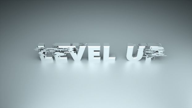 3d text - Level up with glitches effect are on surface, background for gaming design, computer generated