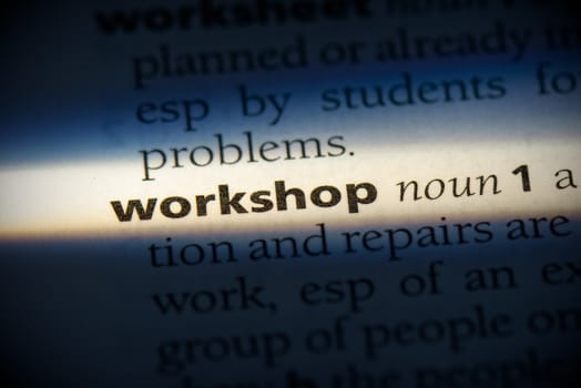 workshop word in a dictionary. workshop concept, definition.