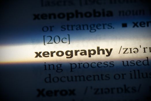xerography word in a dictionary. xerography concept, definition.