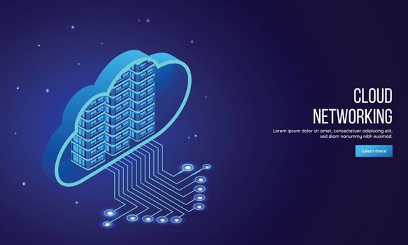 3d illustration of cloud server networking on shiny blue backgro