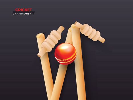 Close view of realistic cricket ball hitting wicket stumps on bl