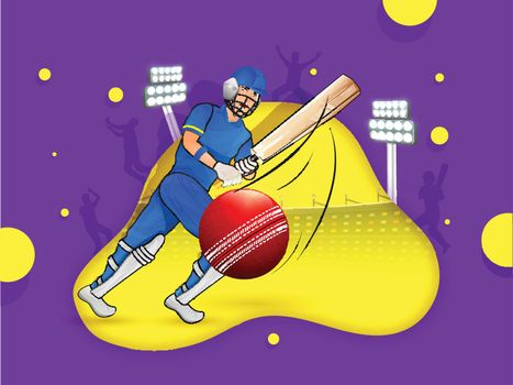 Cricket batsman hitting ball pose on shiny color background post