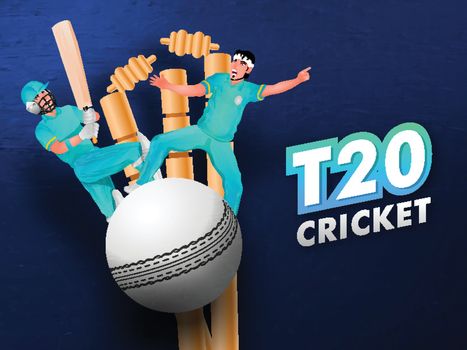 T20 Cricket poster or flyer design with cricket player, wicket a