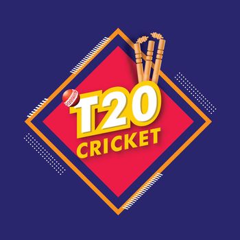 T20 Cricket tournament poster or template design with wicket stu