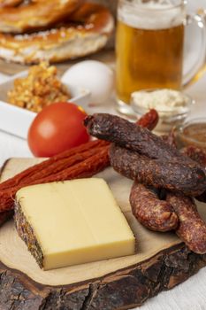 german sausages with cheese and beer 