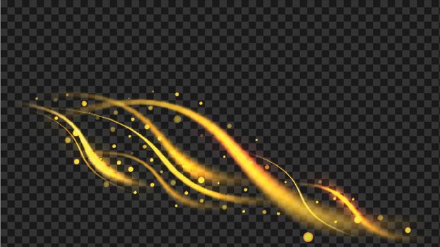 Abstract wavy pattern in shiny golden color on png background.