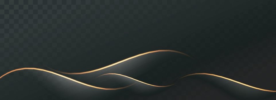 Abstract golden waves on black png background.