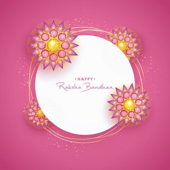 Happy Raksha Bandhan greeting card with rakhi.