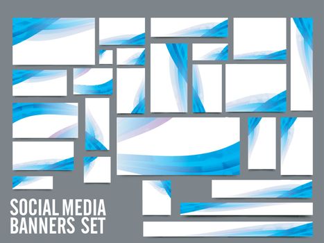 Social Media Banners with blue stripes.