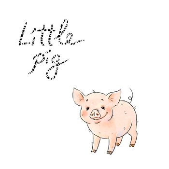 Hand drawn naughty pig. Cute funny piglet isolated on white background. Pig Chinese zodiac symbol of the year.