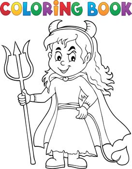 Coloring book girl in devil costume 1