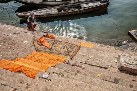 Varanasi, India. Man bath himselves in the Ganges river