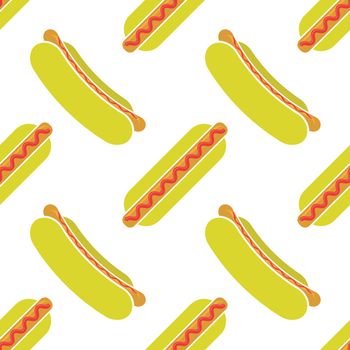 Street Fast Food Seamless Pattern. Fresh Hot Dog. Unhealthy High Calorie Meal