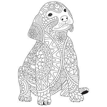 Ethnic floral patterned dog in doodle style.