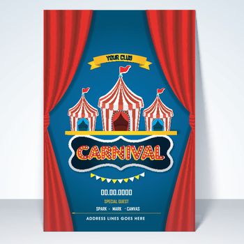Carnival background with ferris wheel, circus tent, and marquee 
