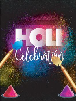 Indian Festival, Holi Party celebration Template, Banner, Flyer or Invitation Card design with water guns and color powders explosion.