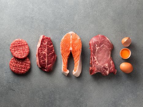 Carnivore or keto diet, zero or low carb concept, top view