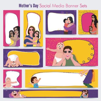 Happy Mother's Day social media banner set with cute characters and space for your wishes.