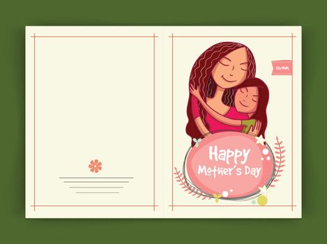 Elegant greeting card design with cute mother and daughter characters for Happy Mother's Day.