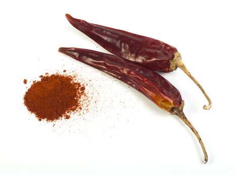 Dried chillies and chilli white isolated