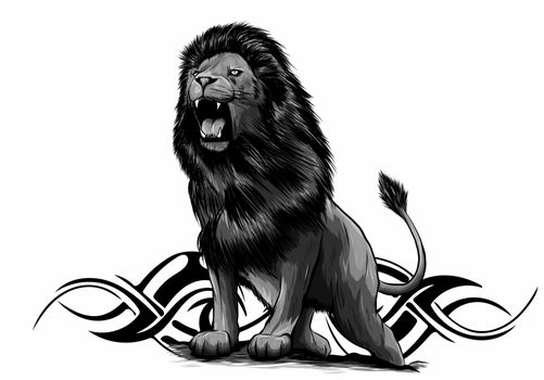 vector Illustration of angry leaping lion in white background