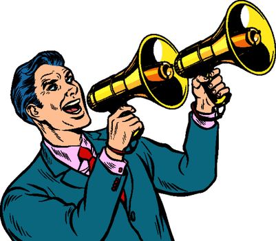 businessman with a megaphone. announcement advertising