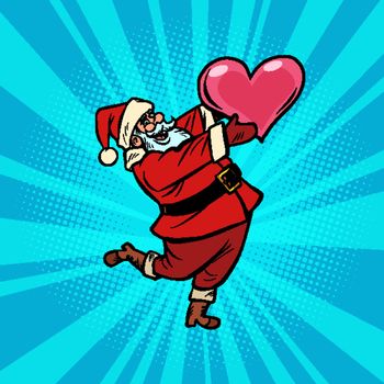 Santa Claus with heart. Comic cartoon pop art retro