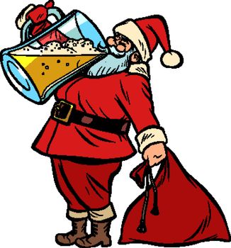 Santa Claus drinking beer. Christmas and New year