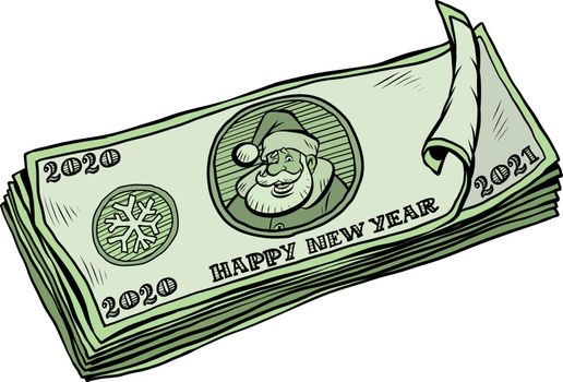 2020 2021 banknotes money cash. annual bonus. Santa Claus character Christmas new year