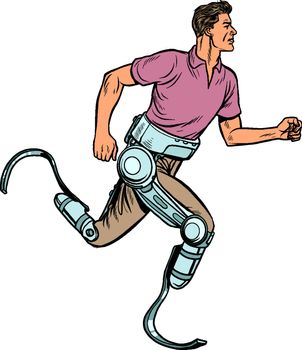 disabled man running with legs prostheses. Pop art retro vector illustration vintage kitsch 60s 50s