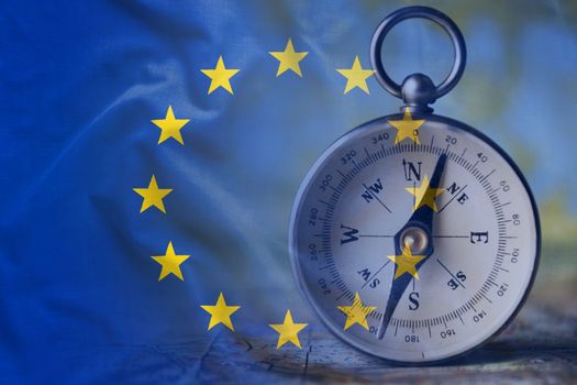 European Union flag and the compass