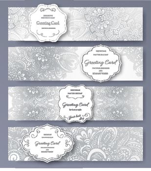 Set of wedding banners pages ornament illustration concept. Vintage art traditional, Islam, arabic, indian, ottoman motifs, elements. Vector decorative retro greeting card or invitation design.